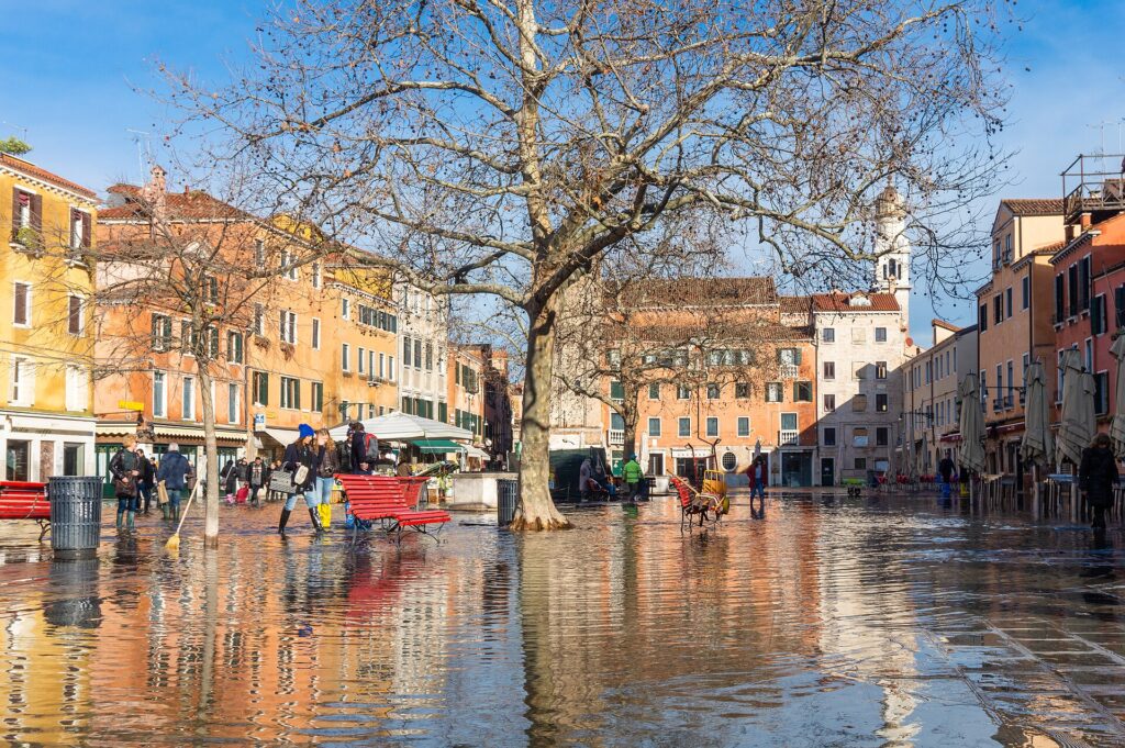 Acqua alta flooding in Campo Santa Margherita, Venice