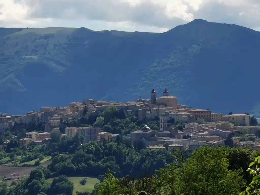 Camerino italy hill town on its ridge with the Apennine mountains behind
