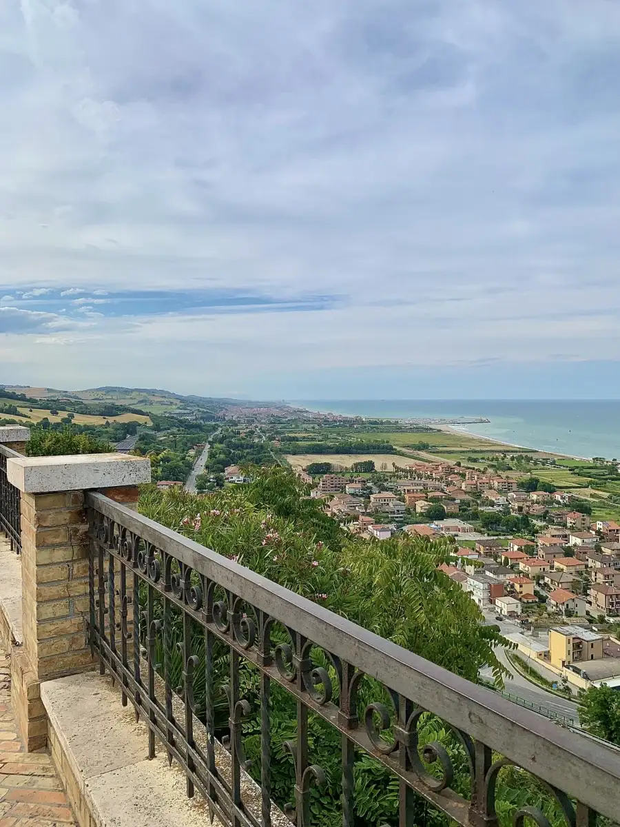 Adriatic coast and green hills seen from the belvedere terrace of Torre di Palme